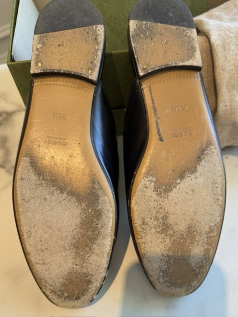 Gucci Princetown Black Leather Horesbit Mules Loafers - size 38.5 - Picture 5 of 6